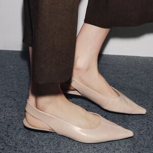 Zara Leather Slingback Ballet Flats, beautiful Beige color 🤎✨